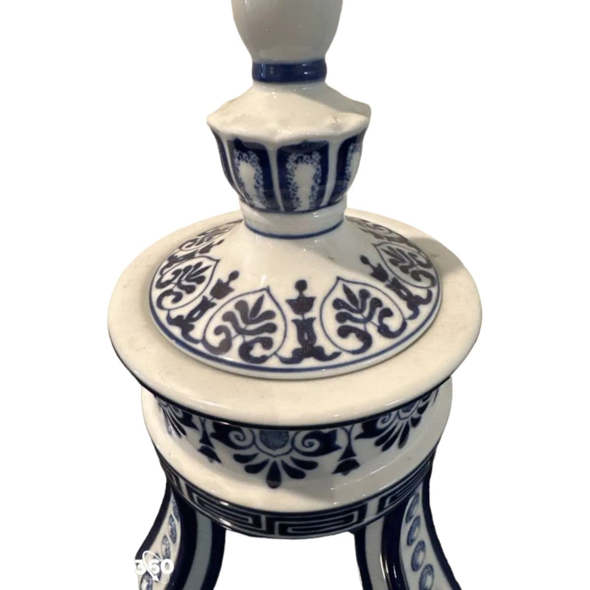 1990s Boston Company Blue and White 3 Legged Temple Ginger Jar / Urn - Thumbnail 6