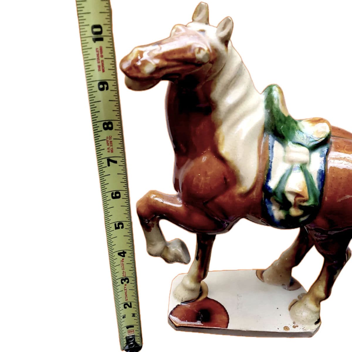 Signed 1950s Tang Style Horse Figurine Sancai Glazed in Green, Brown and Cream - Thumbnail 10