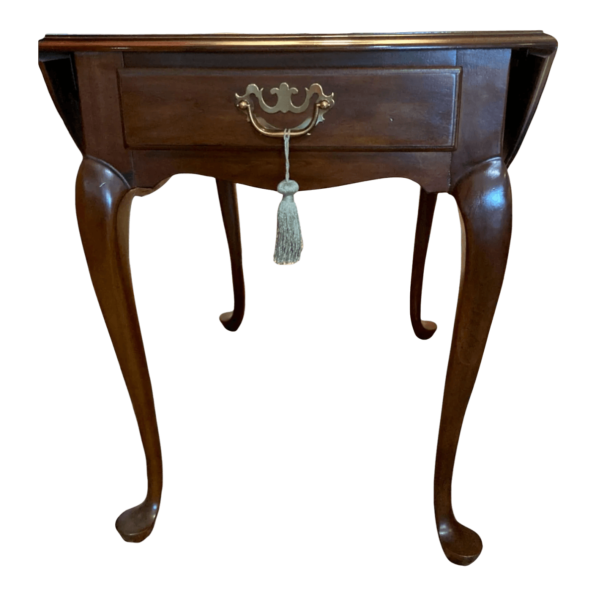 1980s Traditional Chippendale Drexel Cherry Single Drawer Pembroke Side Table - Thumbnail 2