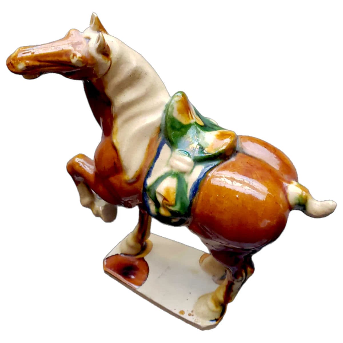 Signed 1950s Tang Style Horse Figurine Sancai Glazed in Green, Brown and Cream - Thumbnail 7