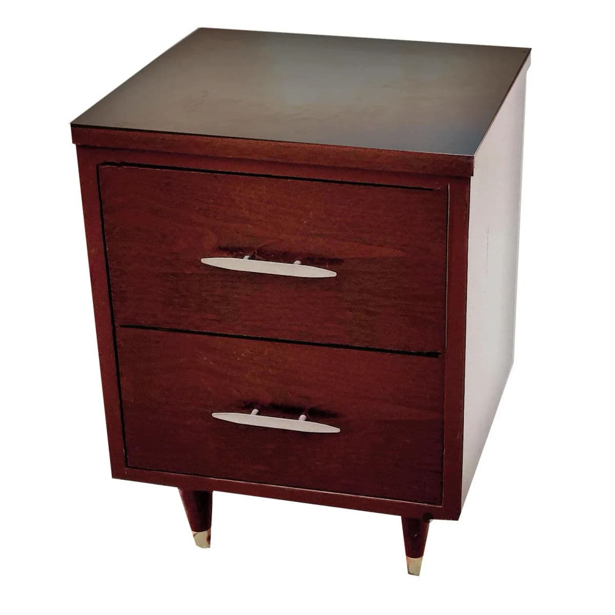 Eames Era Sold Wood Two Drawer Desk Cabinet With Pegged Capped Peg Legs - Thumbnail 9