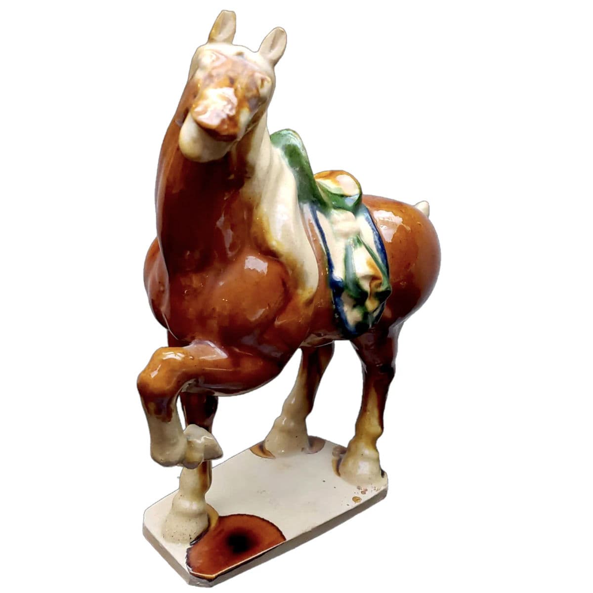 Signed 1950s Tang Style Horse Figurine Sancai Glazed in Green, Brown and Cream - Thumbnail 3