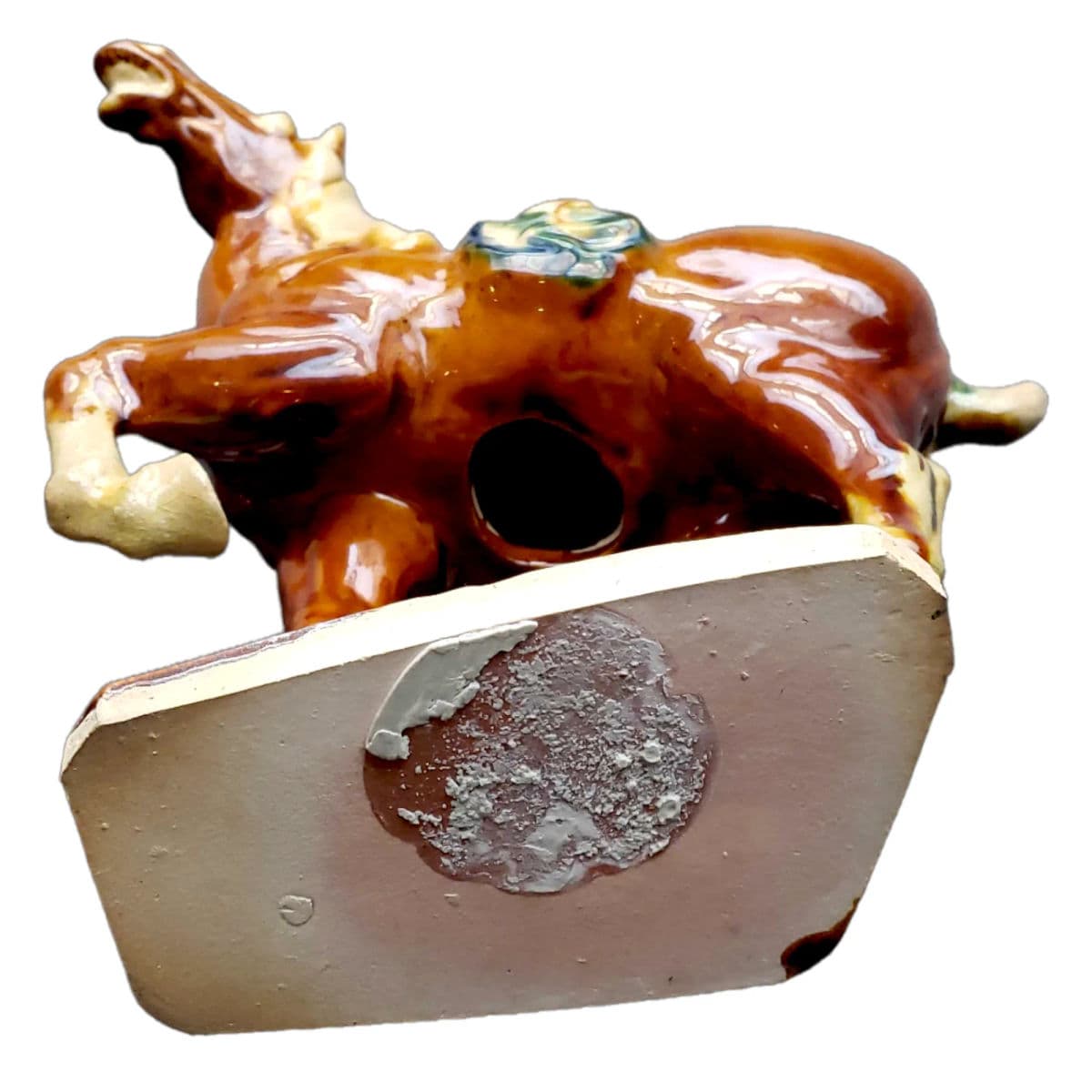 Signed 1950s Tang Style Horse Figurine Sancai Glazed in Green, Brown and Cream - Thumbnail 4