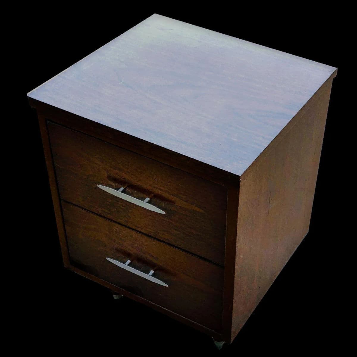 Eames Era Sold Wood Two Drawer Desk Cabinet With Pegged Capped Peg Legs - Thumbnail 8