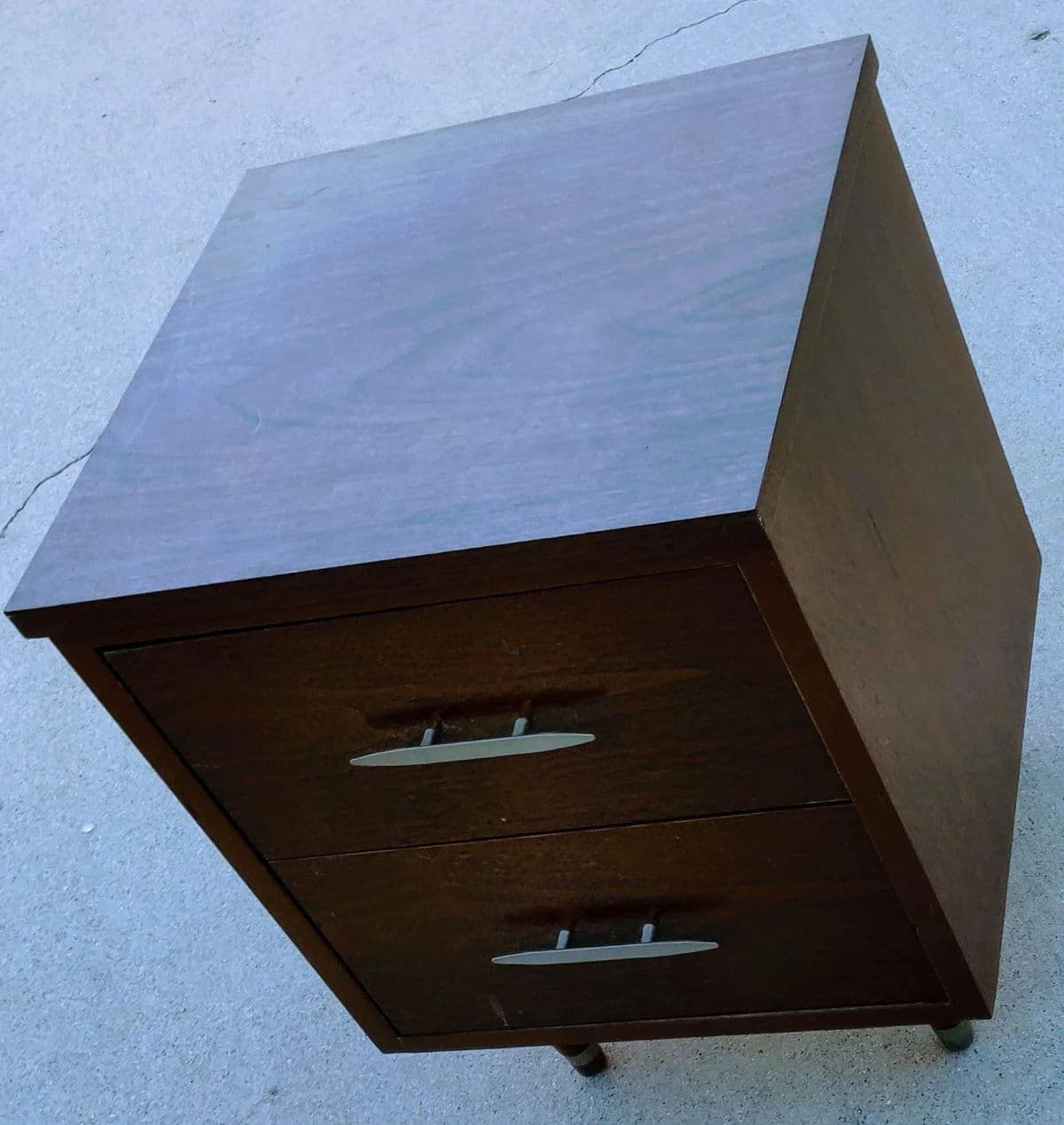 Eames Era Sold Wood Two Drawer Desk Cabinet With Pegged Capped Peg Legs - Thumbnail 6