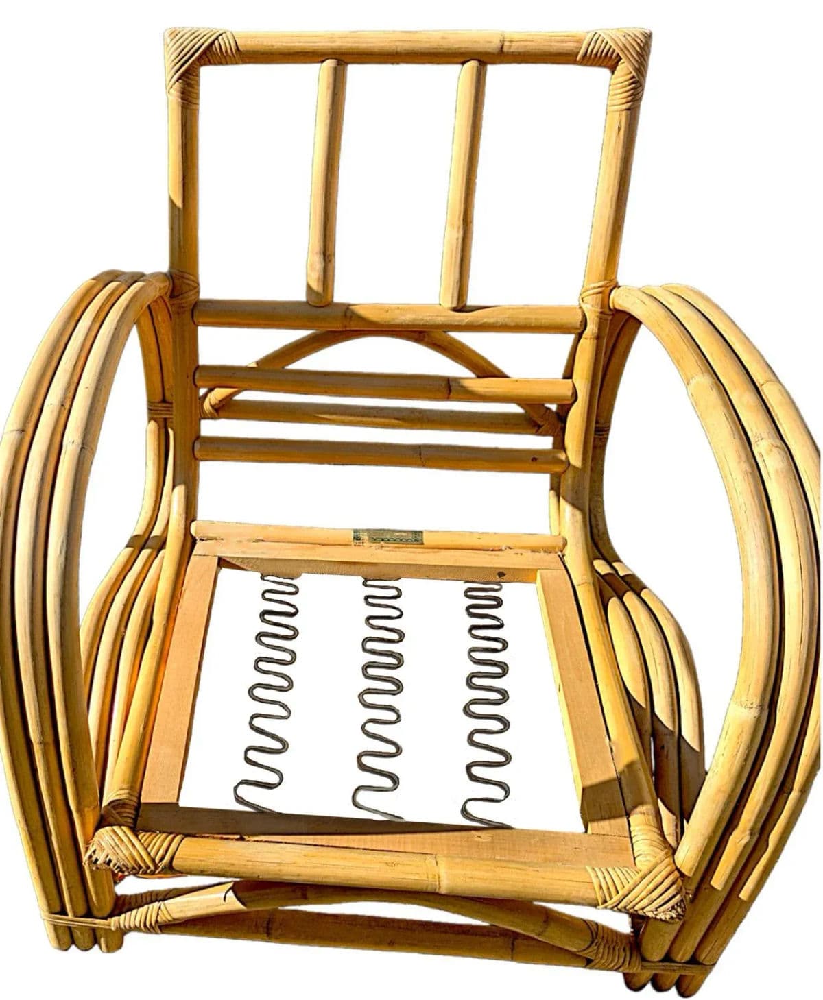 Restored Mid-Century Rattan Triple Rod Blonde Raw Bent Wood Frankl Style Lounge Chair - Thumbnail 9