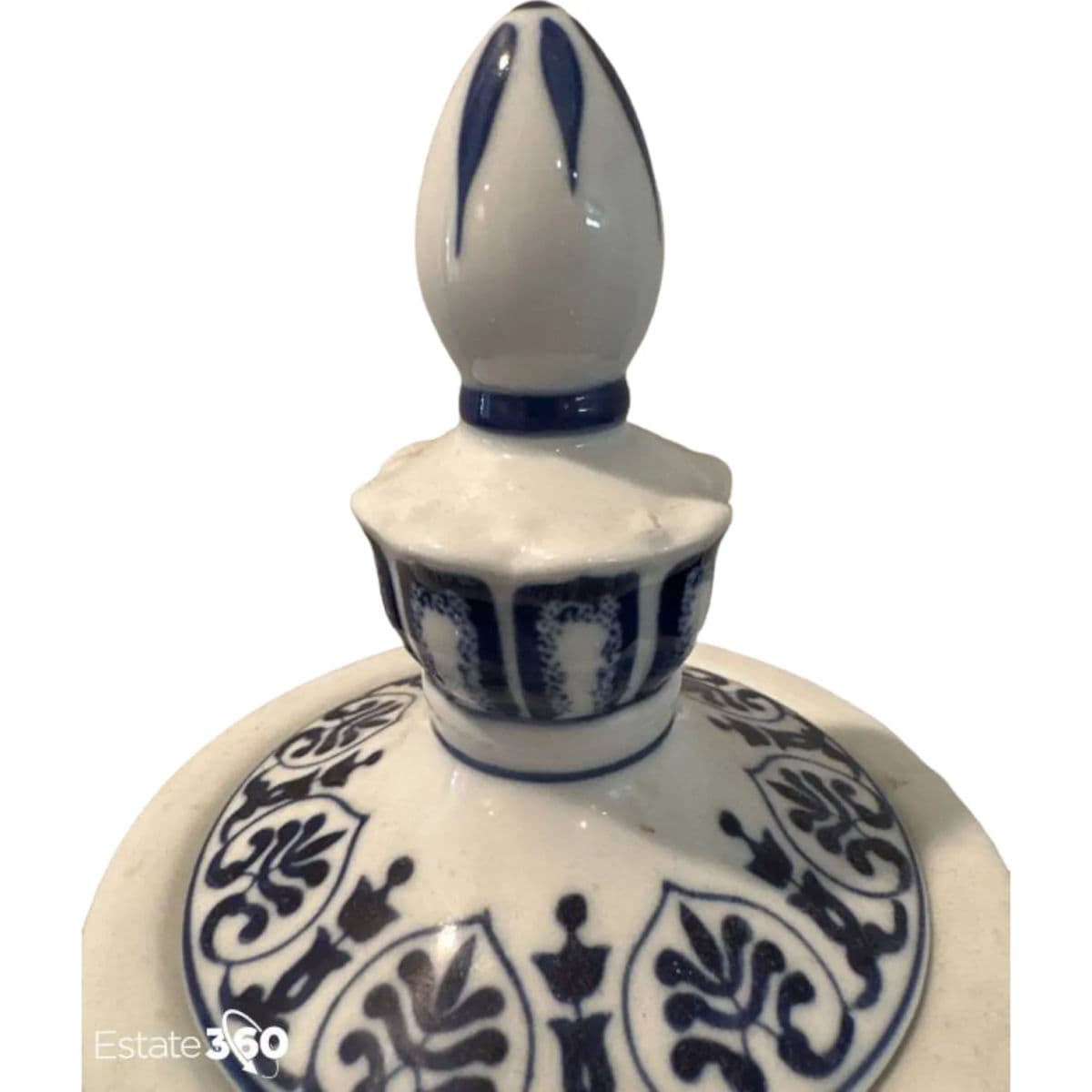 1990s Boston Company Blue and White 3 Legged Temple Ginger Jar / Urn - Thumbnail 5