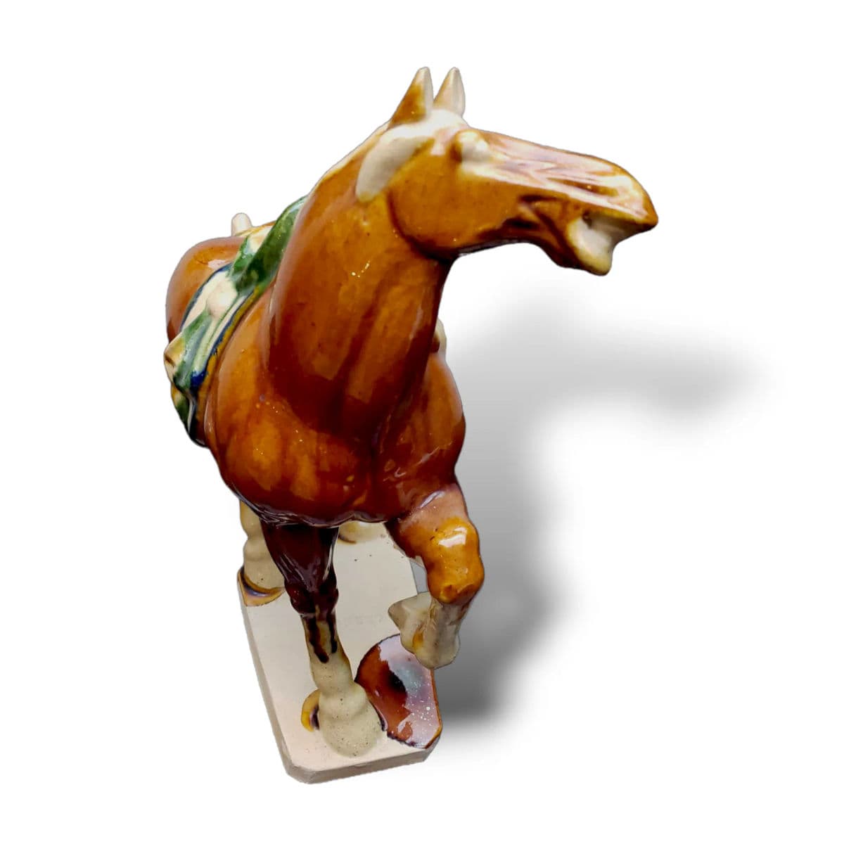 Signed 1950s Tang Style Horse Figurine Sancai Glazed in Green, Brown and Cream - Thumbnail 9