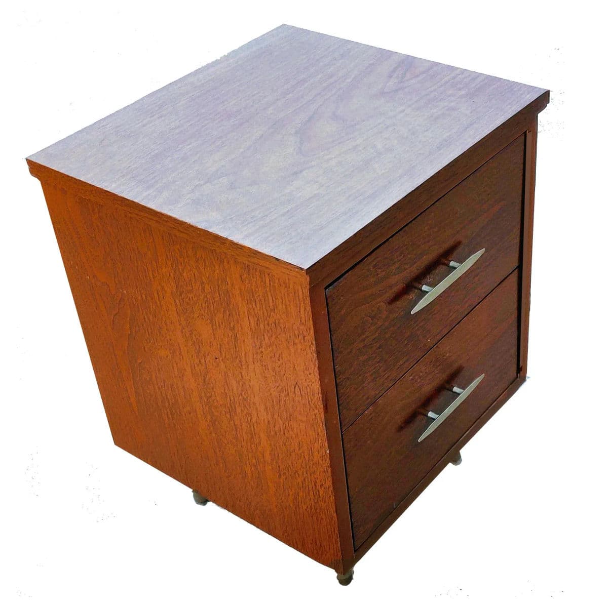 Eames Era Sold Wood Two Drawer Desk Cabinet With Pegged Capped Peg Legs - Thumbnail 4