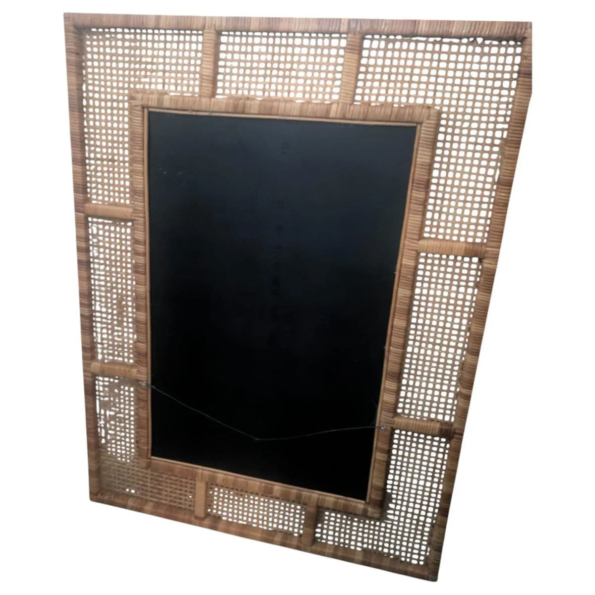 X-Large Mid Mod Artisan-Woven Cane Framed Wall Mirror - Thumbnail 8