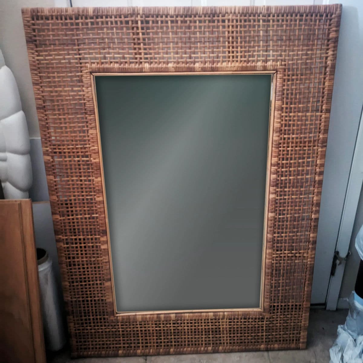 X-Large Mid Mod Artisan-Woven Cane Framed Wall Mirror - Thumbnail 11