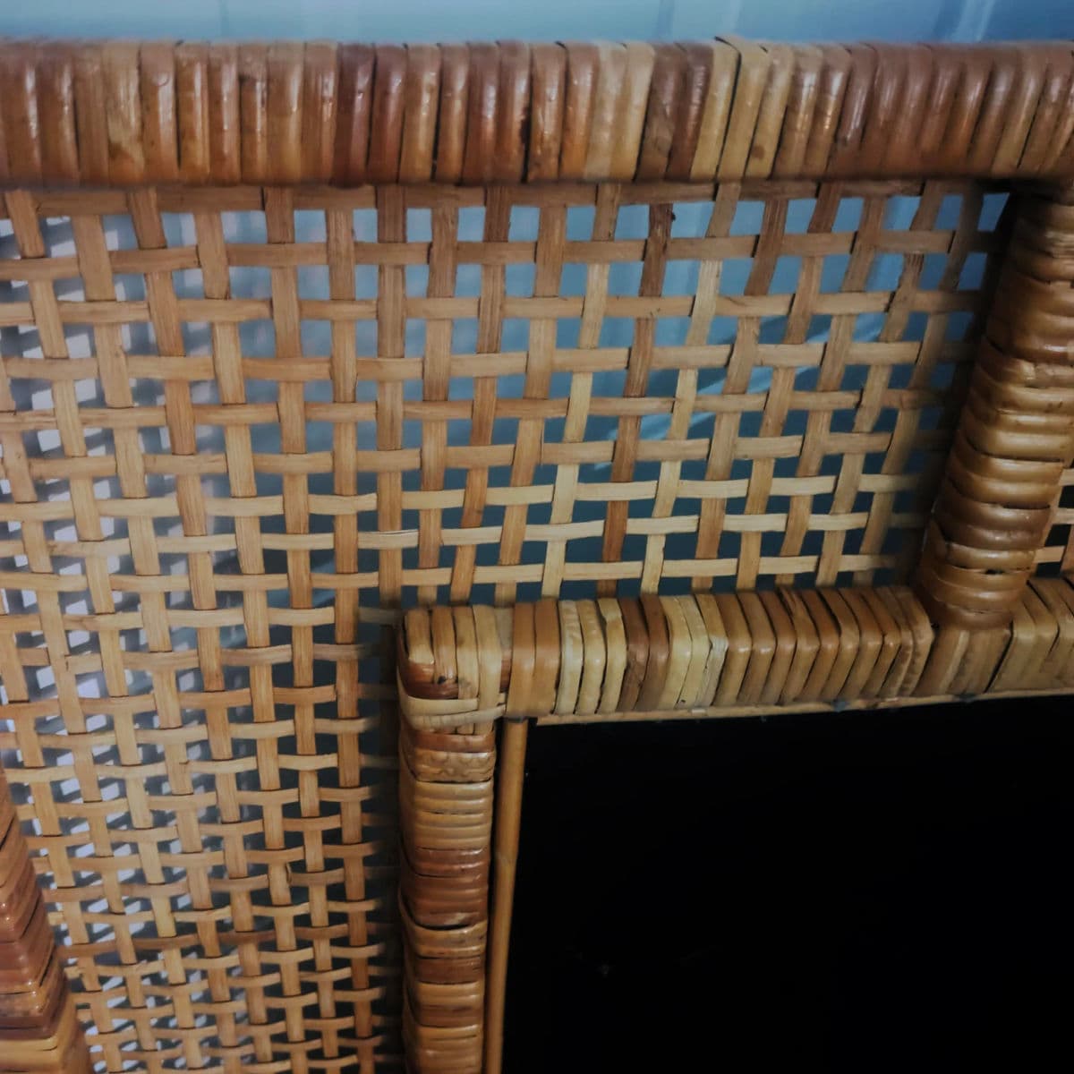 X-Large Mid Mod Artisan-Woven Cane Framed Wall Mirror - Thumbnail 6