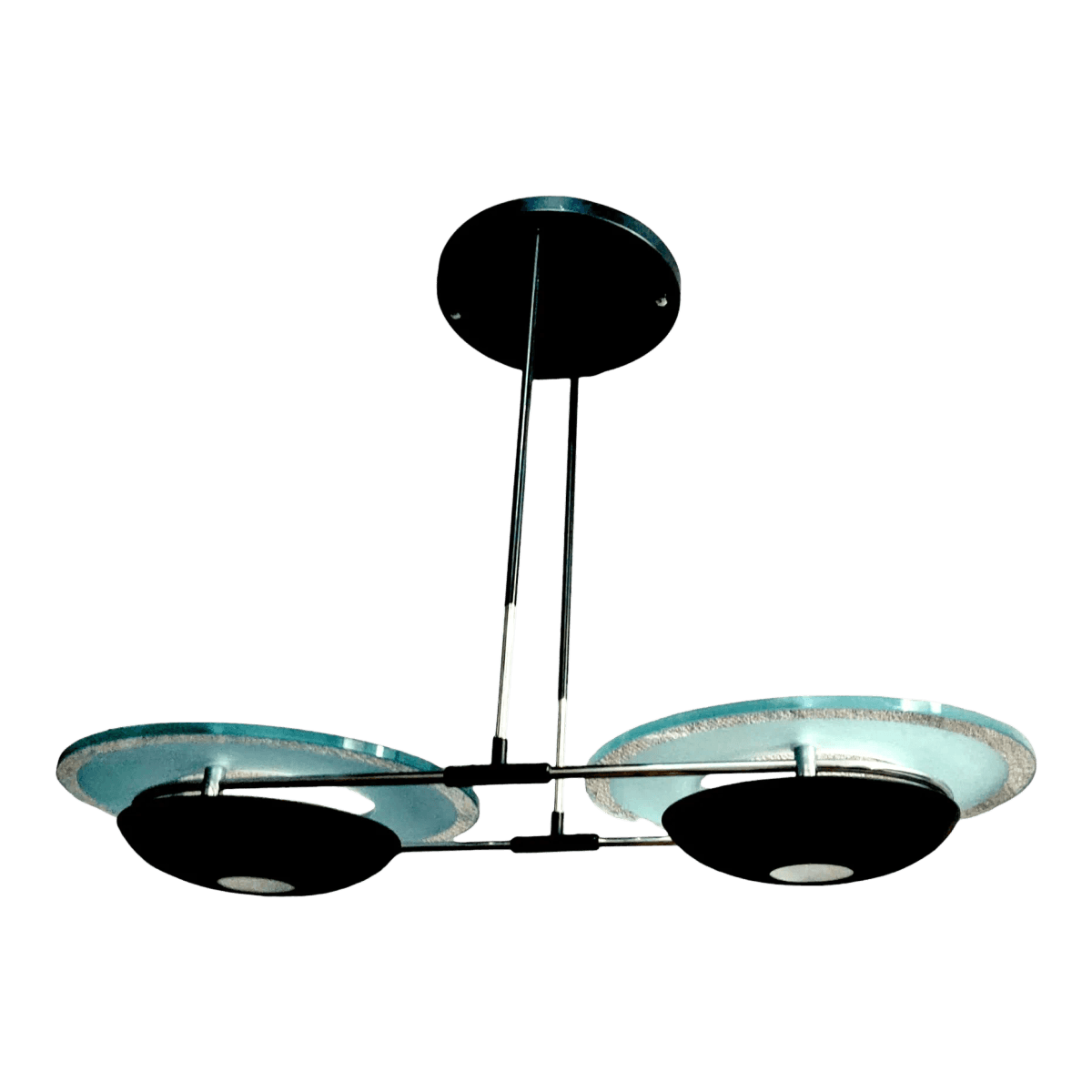 90s Postmodern Black Metal & Glass Dbl Pendant Chandelier in the Manner of Arte Fontana - Thumbnail 2