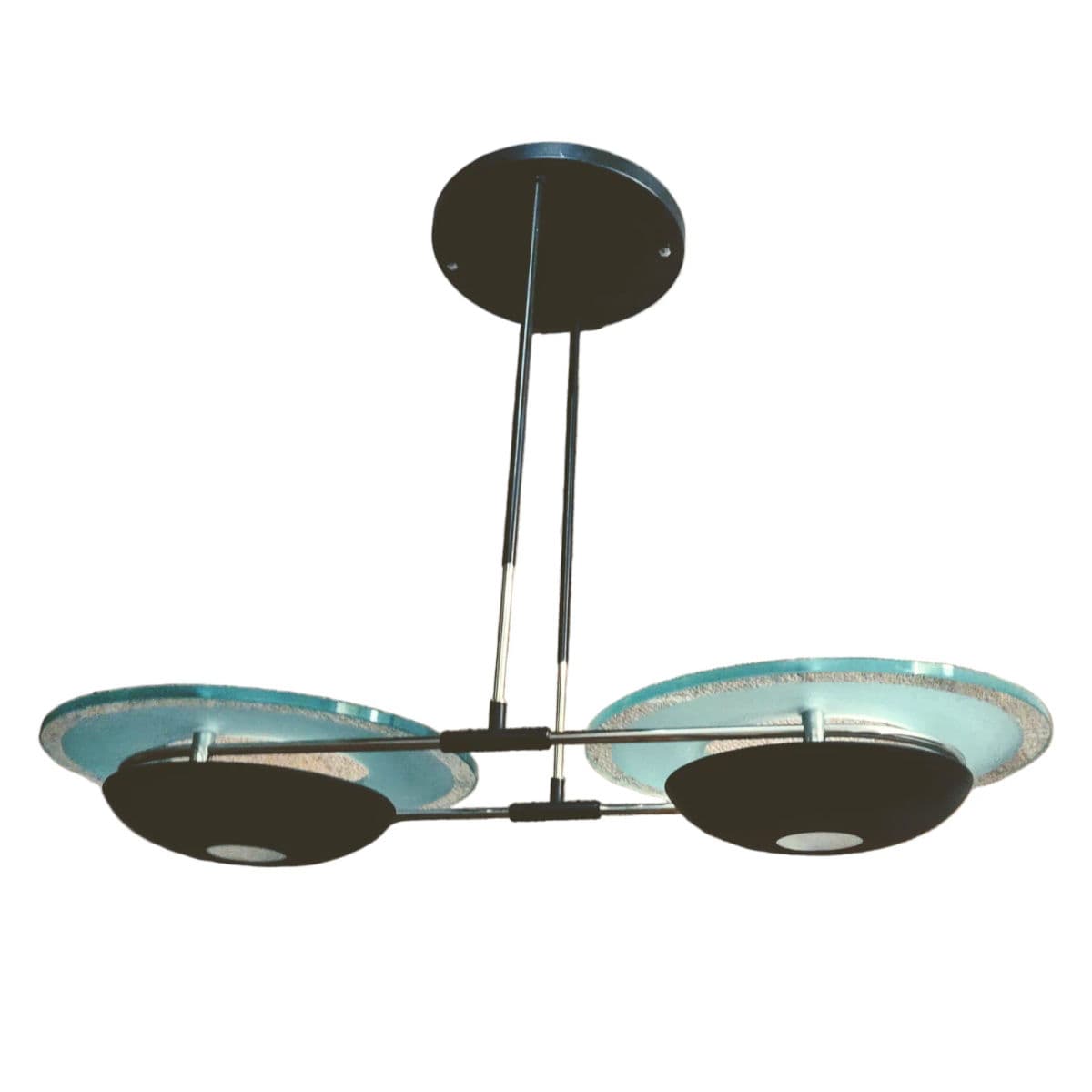 90s Postmodern Black Metal & Glass Dbl Pendant Chandelier in the Manner of Arte Fontana - Thumbnail 6