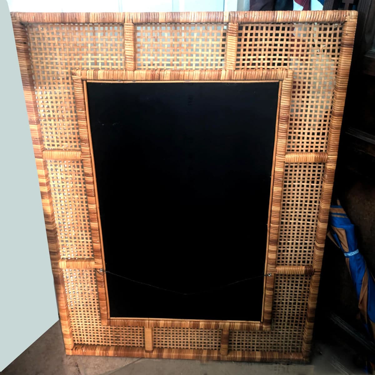 X-Large Mid Mod Artisan-Woven Cane Framed Wall Mirror - Thumbnail 9