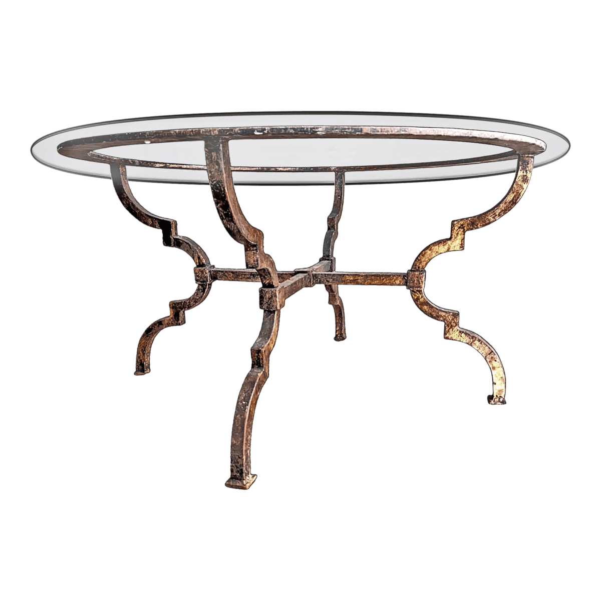 Spanish Revival Parcel-Gilt Wrought Iron & Glass Quatrefoil Legged Round Coffee Tables - 2 Available - Thumbnail 2