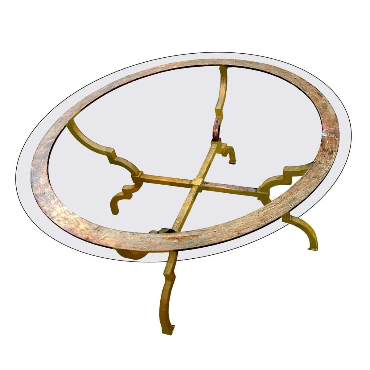 Spanish Revival Parcel-Gilt Wrought Iron & Glass Quatrefoil Legged Round Coffee Tables - 2 Available - Thumbnail 4
