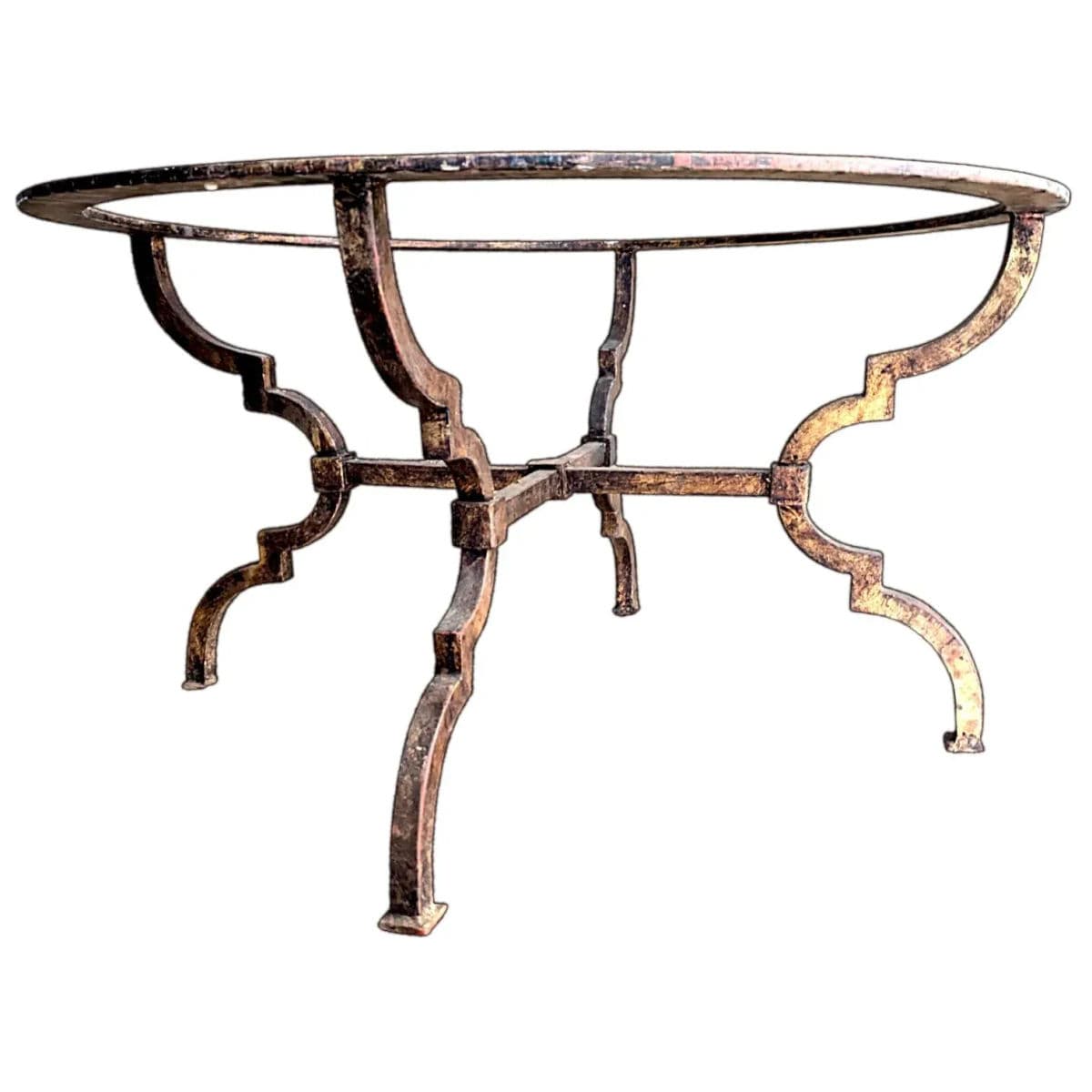 Spanish Revival Parcel-Gilt Wrought Iron & Glass Quatrefoil Legged Round Coffee Tables - 2 Available - Thumbnail 10