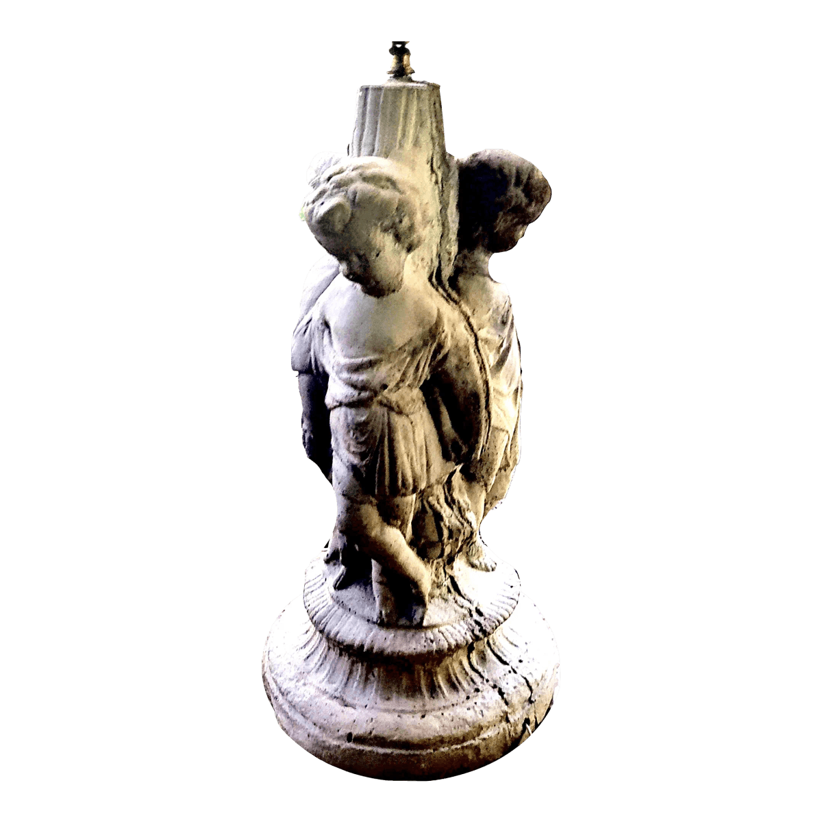 1960's Indoor Outdoor Unpainted Cast Solid Cement Putti Trio Table Lamp - Thumbnail 2