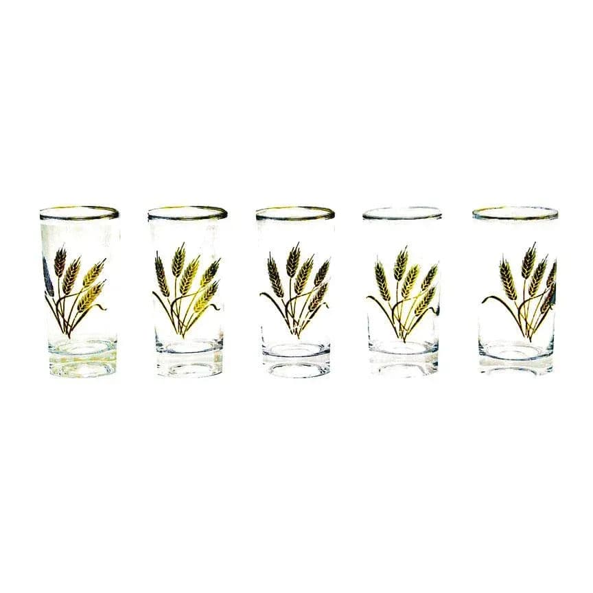1960s Gilt Rimmed Libby Co Beverageware With Gold Wheat Bunch Graphic - Set of 11 - Thumbnail 4