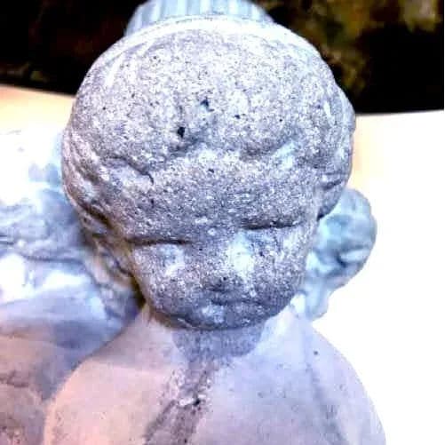 1960's Indoor Outdoor Unpainted Cast Solid Cement Putti Trio Table Lamp - Thumbnail 7