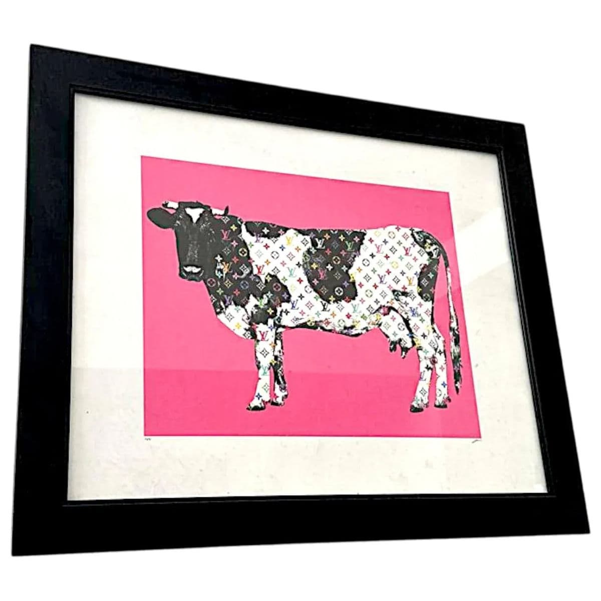 Cash Cow by Peter Marcus Green, Signed, 2022 Giclee Print Pink Background Black Wood Frame - Thumbnail 3