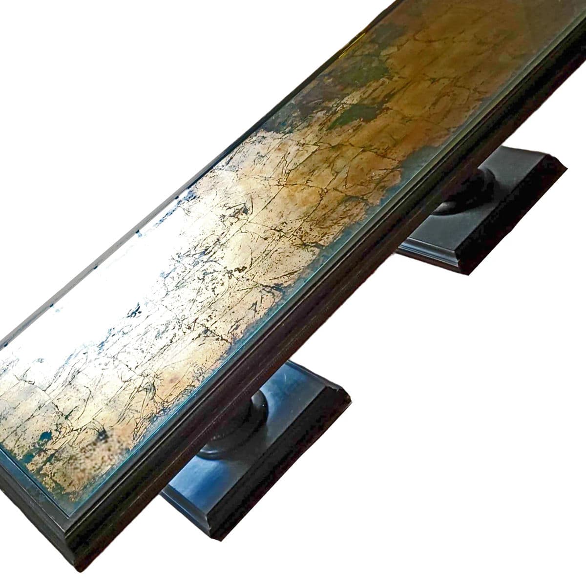 Long Rectangular Olive Green With Parcel Guilt Highlights on Two Sphere Pedestal Legs - Thumbnail 5