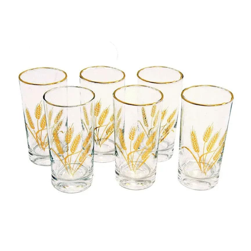 1960s Gilt Rimmed Libby Co Beverageware With Gold Wheat Bunch Graphic - Set of 11 - Thumbnail 3