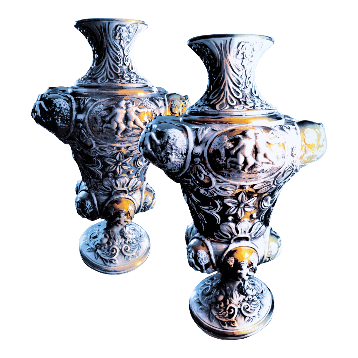 MCM Grand Tour Vintage Vases Signed 5328 Artdalt CapoDiMonte Italy Marino - a Pair - Thumbnail 2