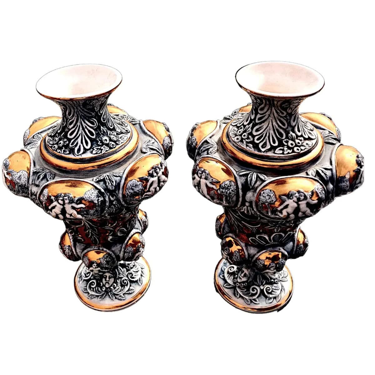 MCM Grand Tour Vintage Vases Signed 5328 Artdalt CapoDiMonte Italy Marino - a Pair - Thumbnail 3