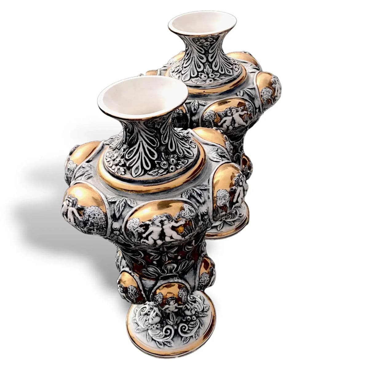 MCM Grand Tour Vintage Vases Signed 5328 Artdalt CapoDiMonte Italy Marino - a Pair - Thumbnail 6