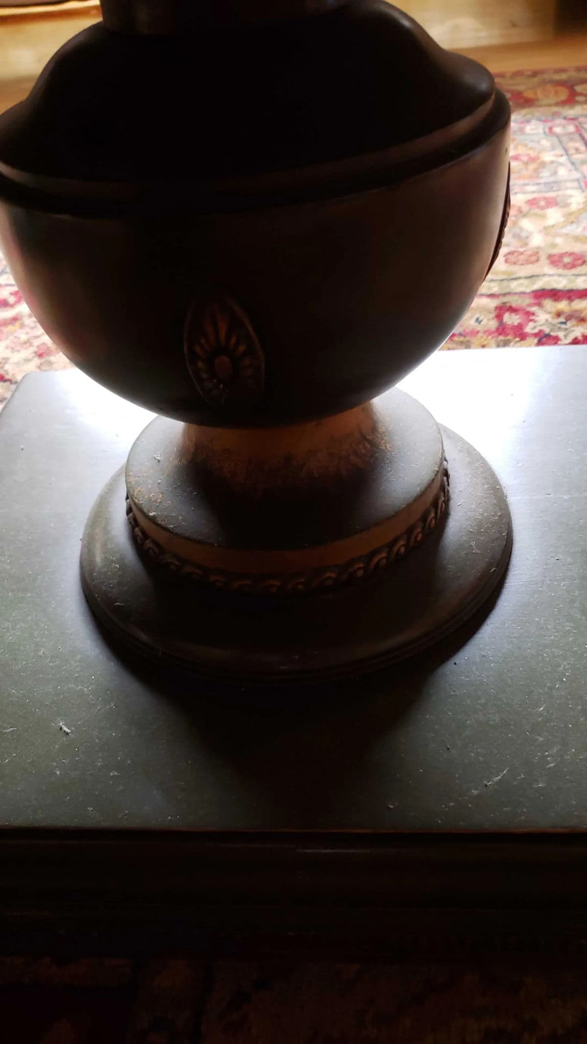 Long Rectangular Olive Green With Parcel Guilt Highlights on Two Sphere Pedestal Legs - Thumbnail 12