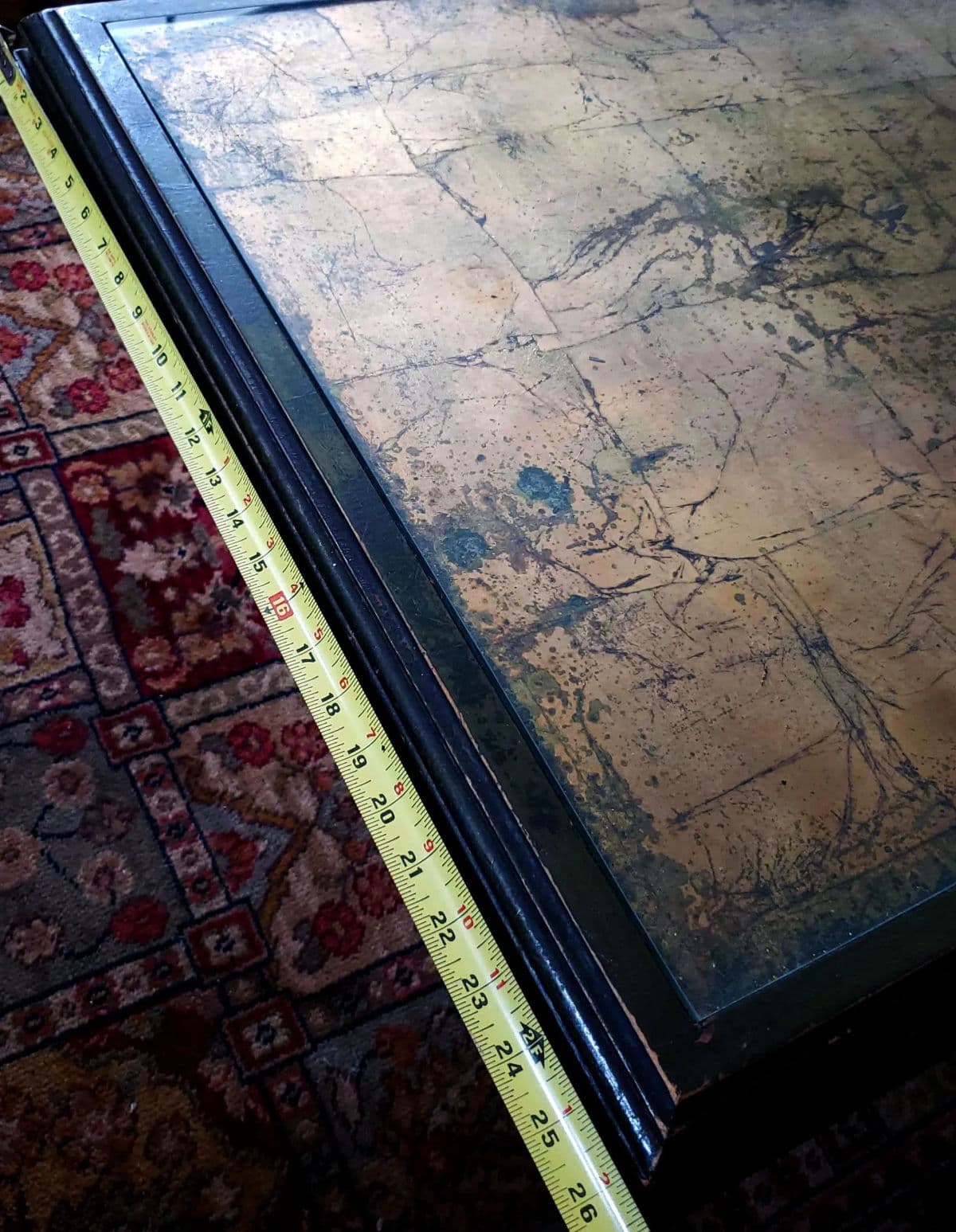 Long Rectangular Olive Green With Parcel Guilt Highlights on Two Sphere Pedestal Legs - Thumbnail 10