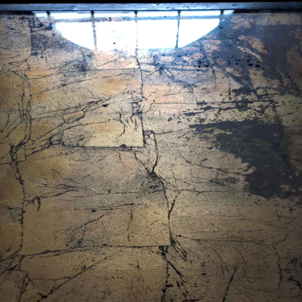 Long Rectangular Olive Green With Parcel Guilt Highlights on Two Sphere Pedestal Legs - Thumbnail 9