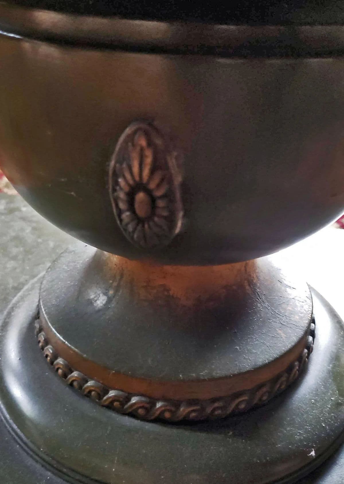 Long Rectangular Olive Green With Parcel Guilt Highlights on Two Sphere Pedestal Legs - Thumbnail 11