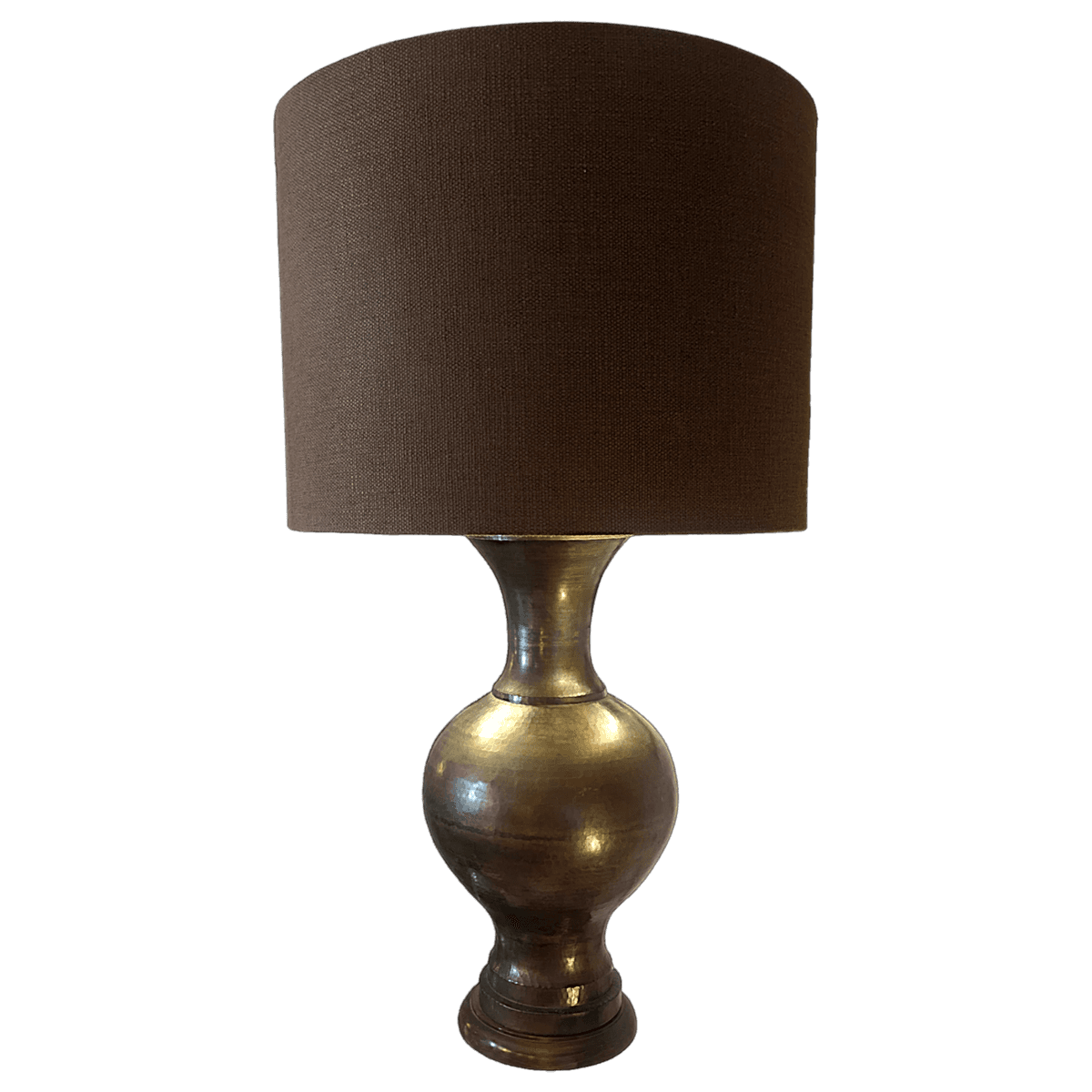 1940s Italian Monumental Hammered Brass Seamless Bulbous Table Lamp on Mahogany Plinth - Thumbnail 19
