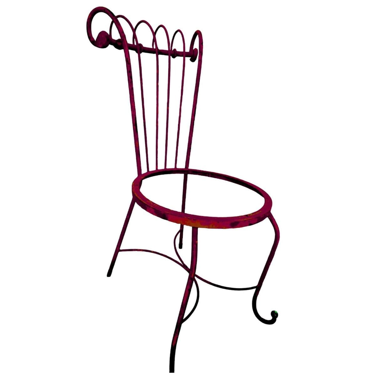 50s Mathieu Matégot Style Red Scroll Back Wrought Iron French Outdoor Patio Chair - Thumbnail 3