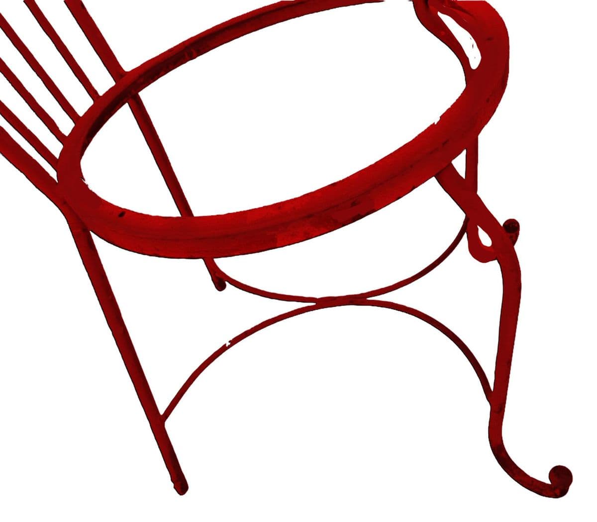 50s Mathieu Matégot Style Red Scroll Back Wrought Iron French Outdoor Patio Chair - Thumbnail 7