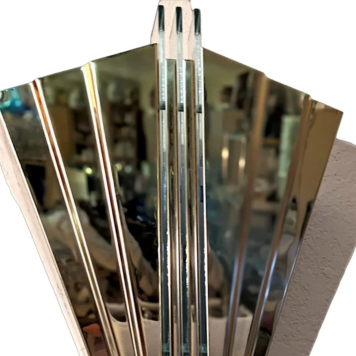 1980s French Art Deco Revival Skyscraper Style Brass and Glass Wall Sconces - Thumbnail 8