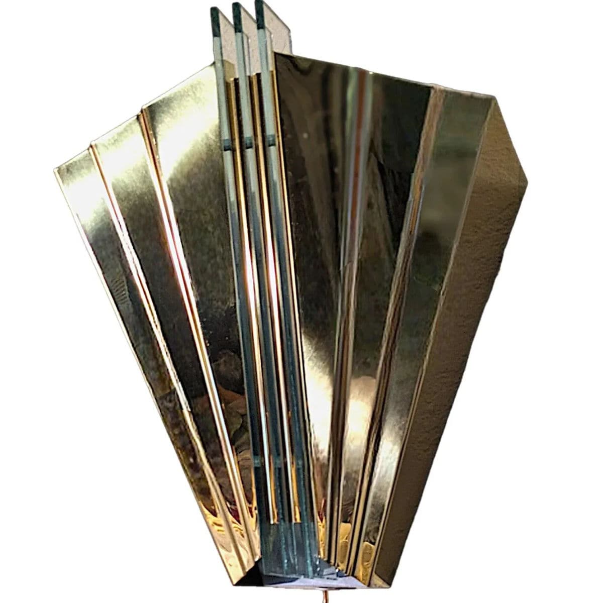1980s French Art Deco Revival Skyscraper Style Brass and Glass Wall Sconces - Thumbnail 7