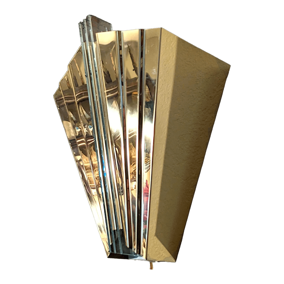 1980s French Art Deco Revival Skyscraper Style Brass and Glass Wall Sconces - Thumbnail 2