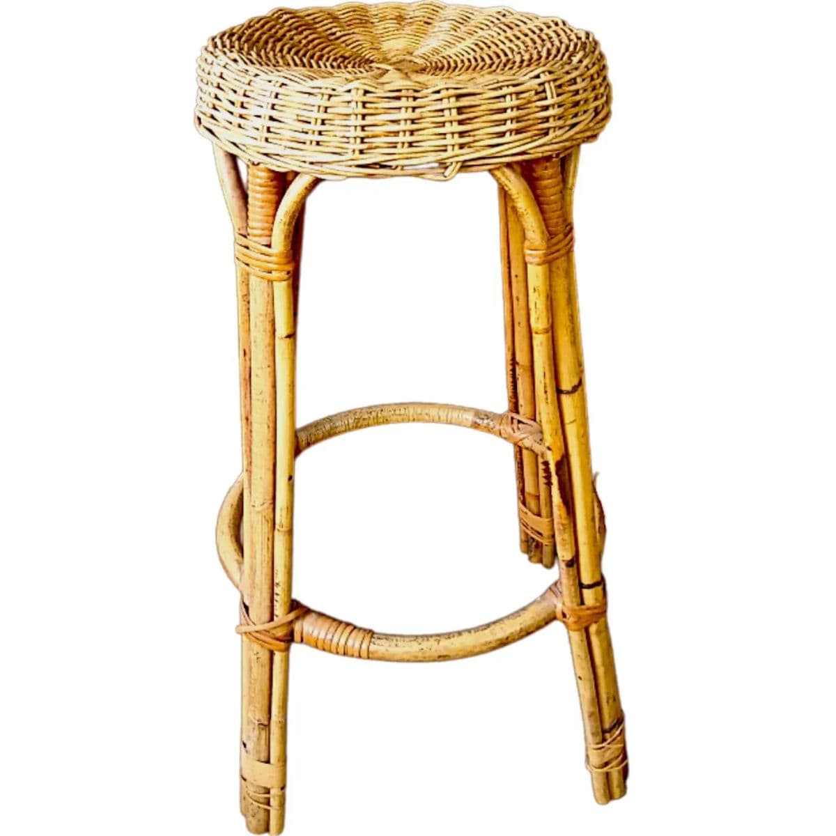 Pair of Vintage Bamboo & Wicker Counter Stools – Effortless Coastal Vibe - Thumbnail 3