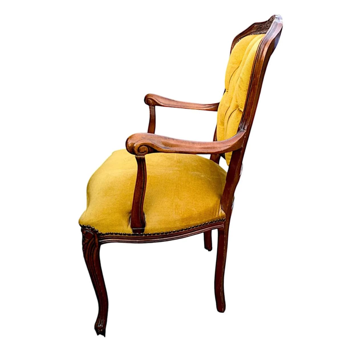 1970s Weiman/Warren Lloyd Louis XV Style Bergere Chairs Tuft Upholstered in Goldenrod Velvet - A Pair - Thumbnail 6