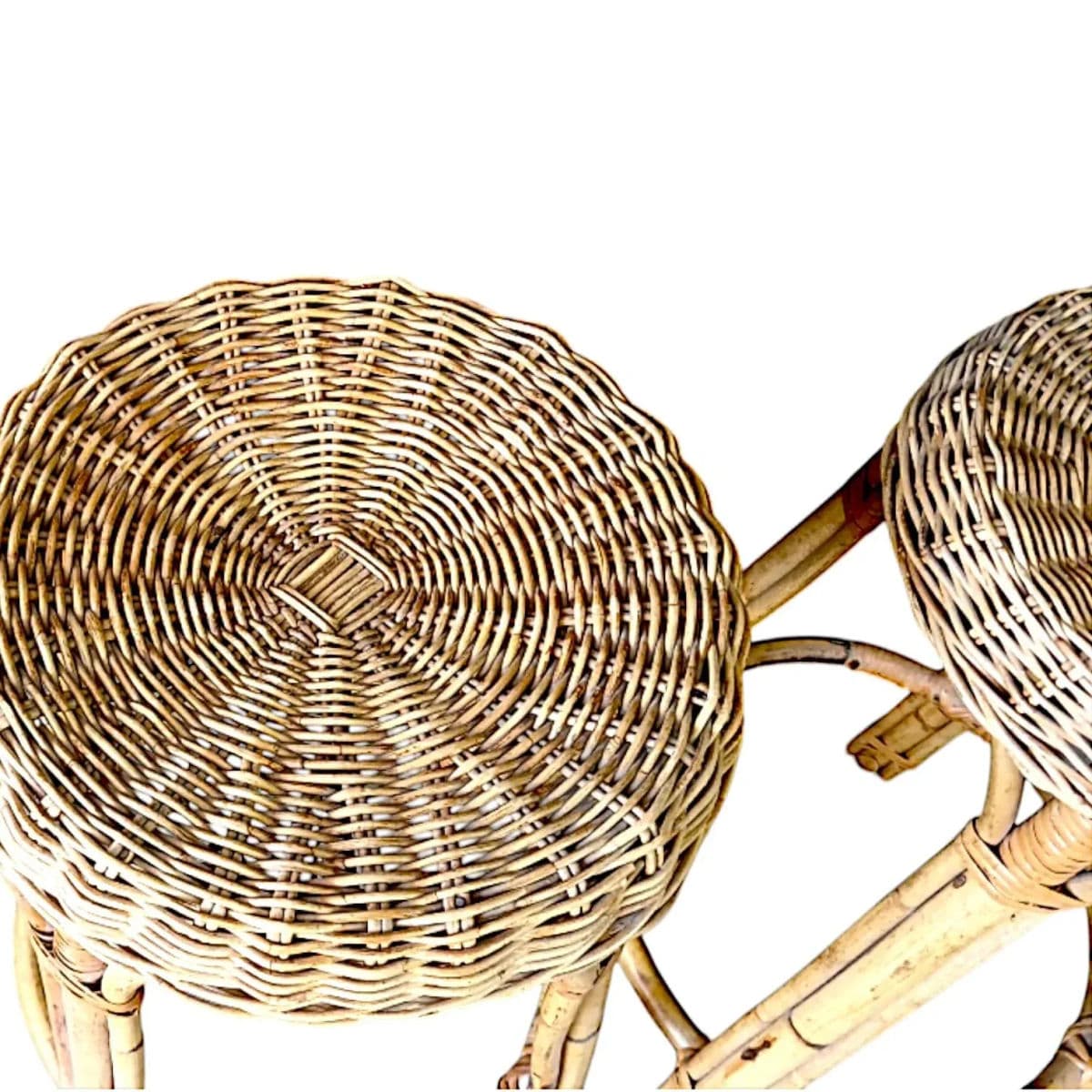 Pair of Vintage Bamboo & Wicker Counter Stools – Effortless Coastal Vibe - Thumbnail 6