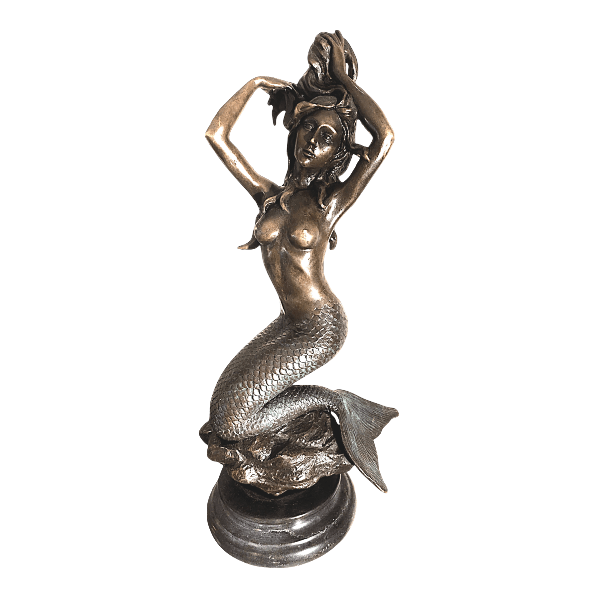 20th Century Decorative Signed Cast Bronze Sculpture on Marble Plinth - Thumbnail 2