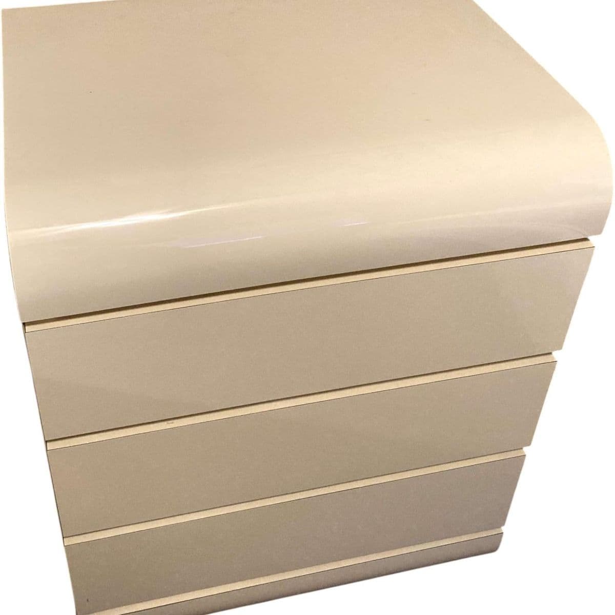 80's Postmodern 3 Drawer Waterfall Front Cream Toned Laminate Nightstand With Gold Toned Metal Highlights - Thumbnail 4