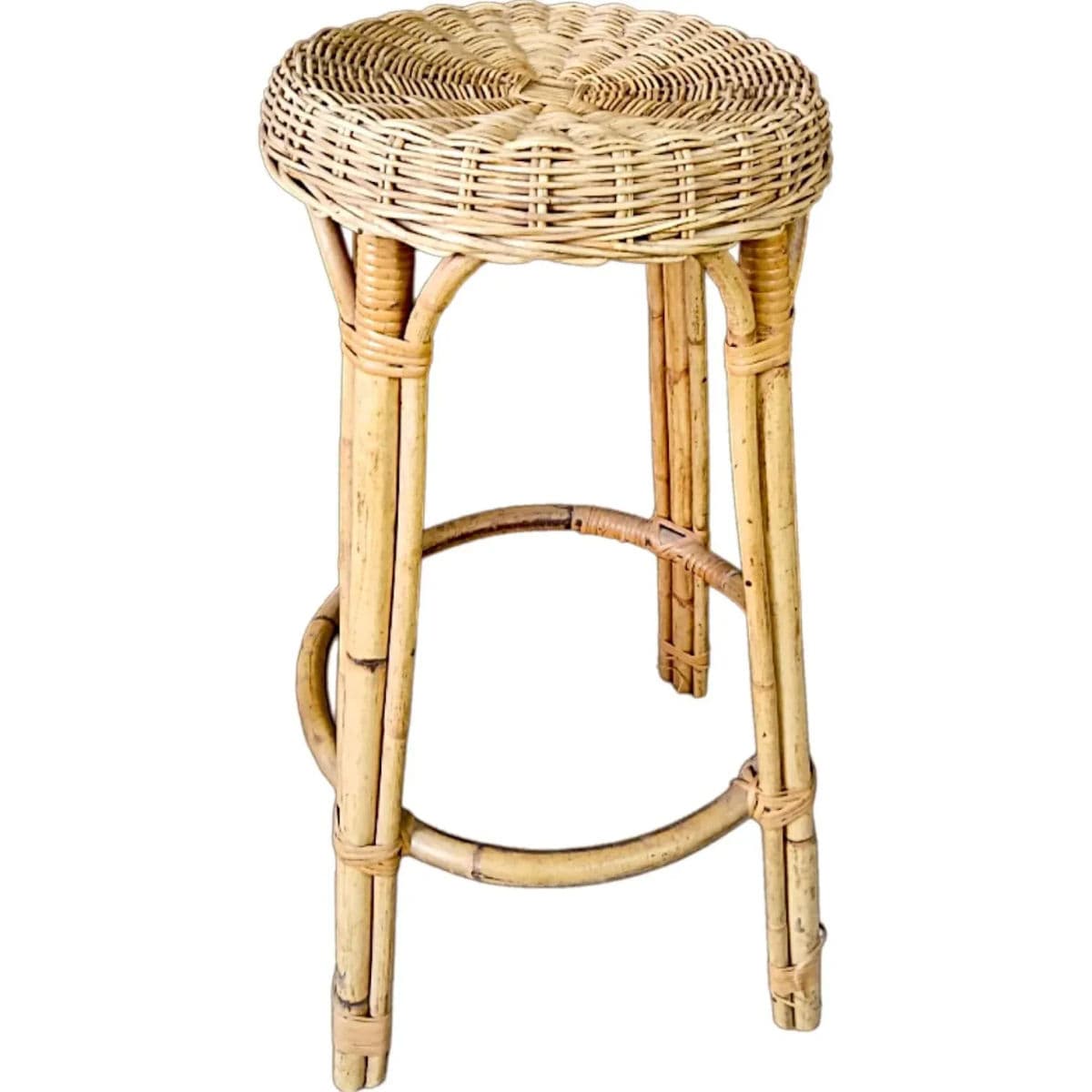 Pair of Vintage Bamboo & Wicker Counter Stools – Effortless Coastal Vibe - Thumbnail 4