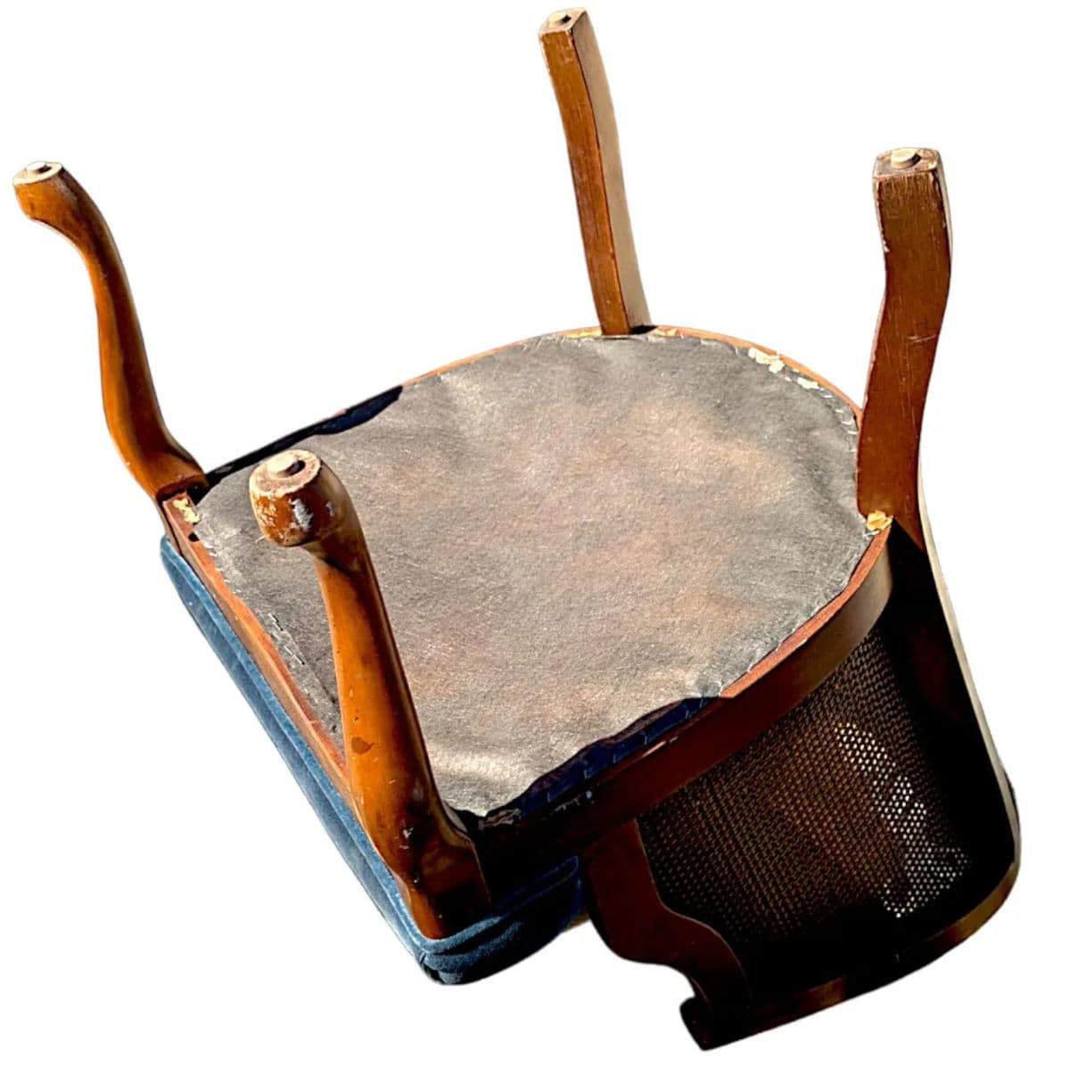 1970s Mid-Century Cane Barrel Back Lounge Chair With Cornflower Blue Velvet Upholstery - Thumbnail 8