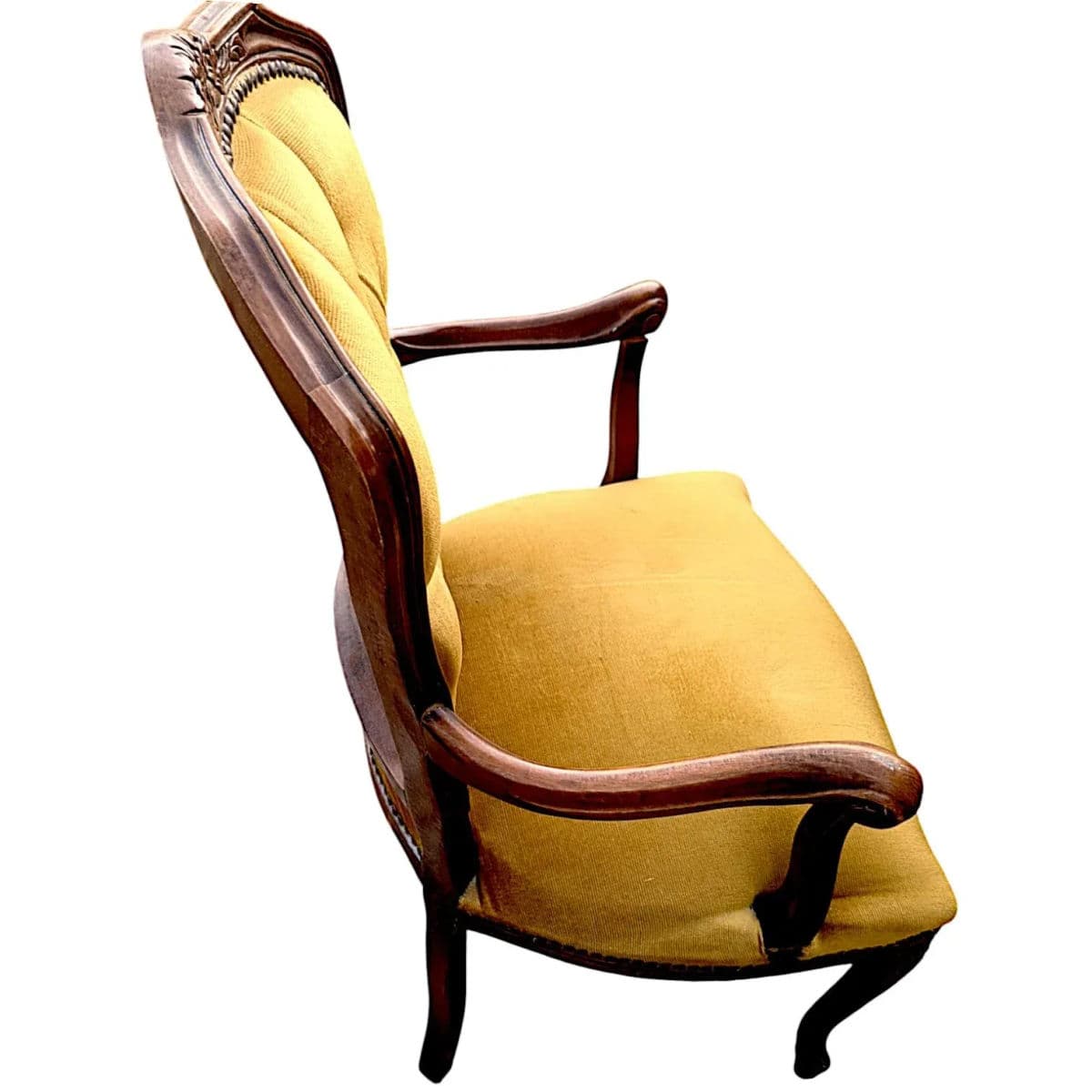 1970s Weiman/Warren Lloyd Louis XV Style Bergere Chairs Tuft Upholstered in Goldenrod Velvet - A Pair - Thumbnail 5