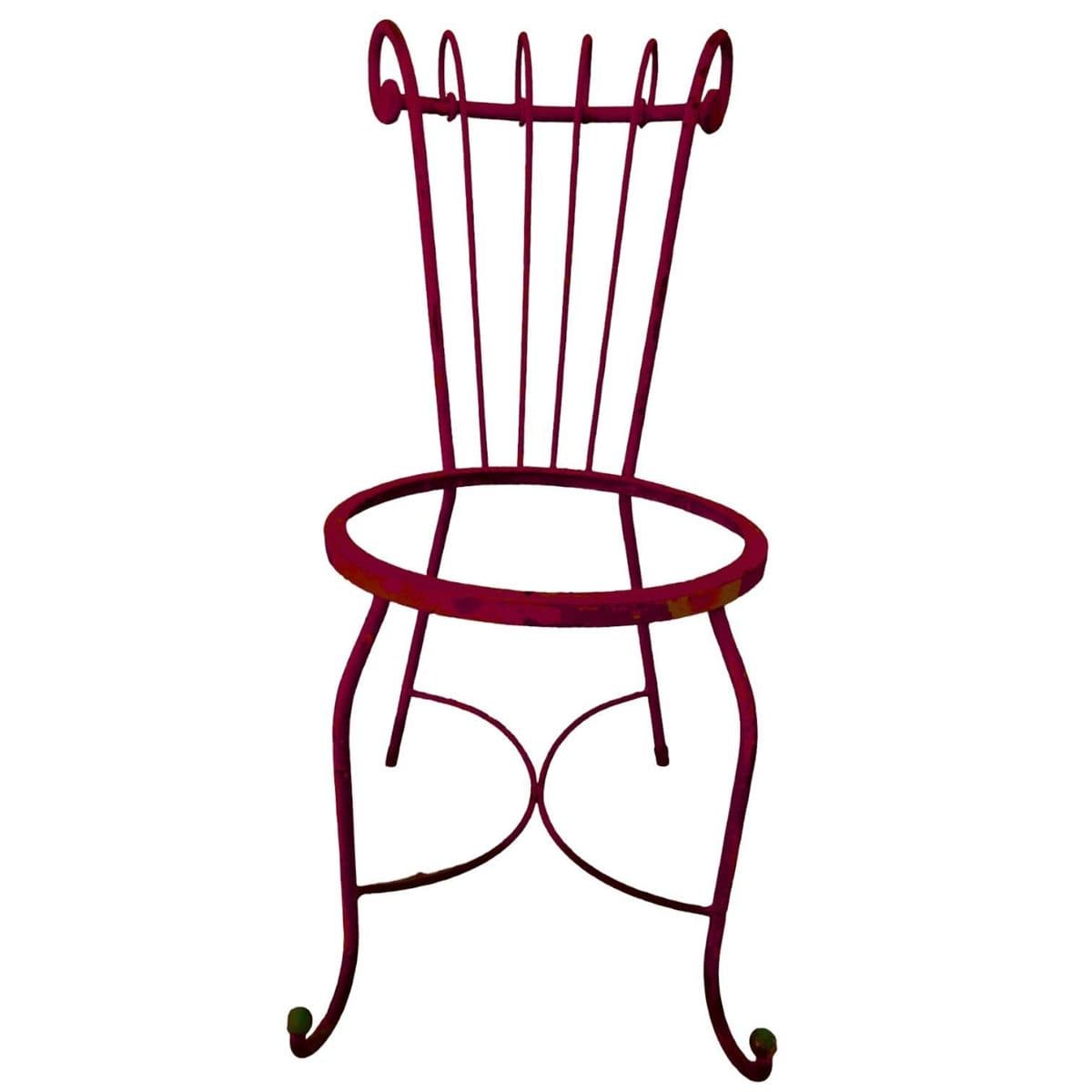 50s Mathieu Matégot Style Red Scroll Back Wrought Iron French Outdoor Patio Chair - Thumbnail 8